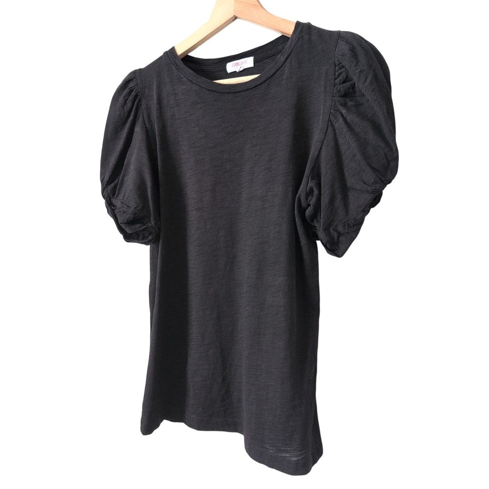 Goldie Lewinter Black Pima Cotton Puff Sleeve Crew Neck‎ Tee Top Medium Peru